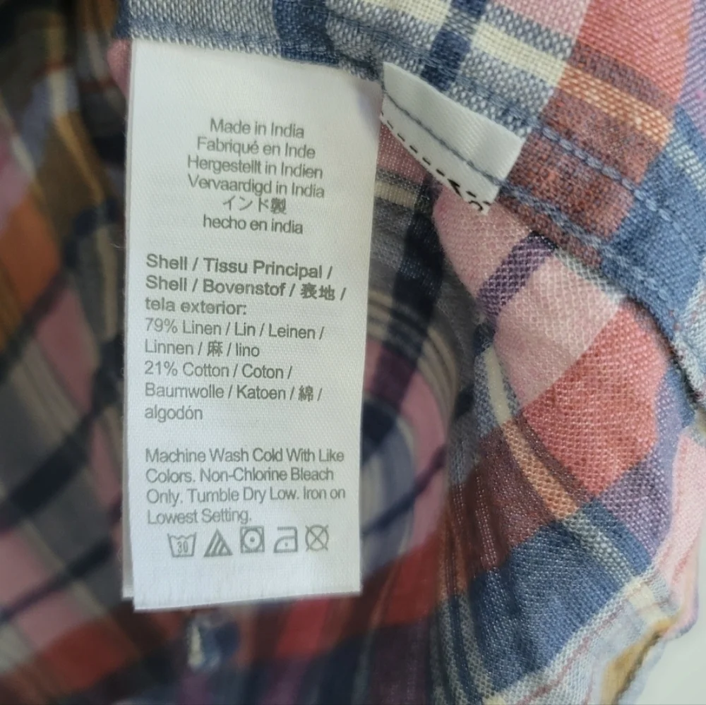 J.Crew Mens Slim Fit Linen Blend Plaid Short Sleeve Button Up Shirt , Sz Large